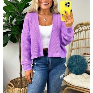NWT Zenana Drop Shoulder Purple Cardigan Womens‎ Size XL Sweater Boutique NEW